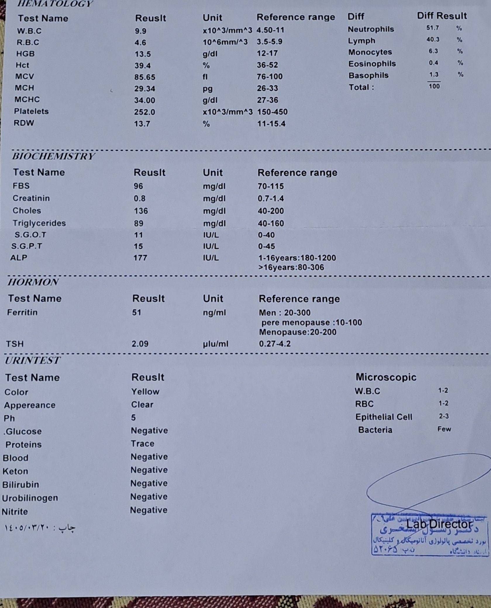 تصویر برسی کم خونی برگه آزمایش خون